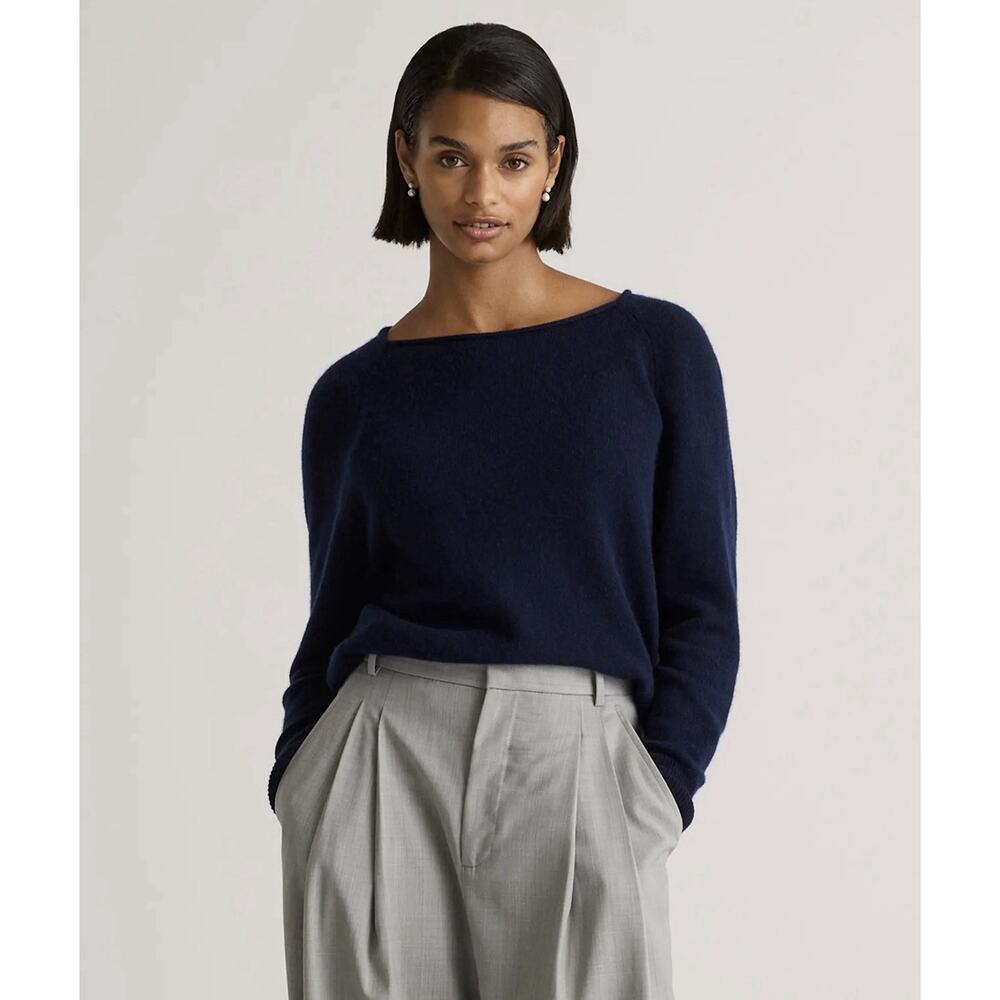 Quince Mongolian Cashmere Boat Neck Sweater Navy Blue Small - Picture 2 of 6